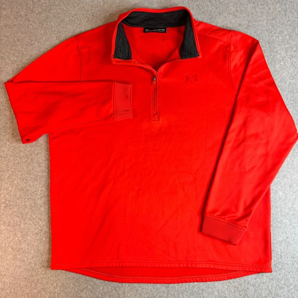 Under Armour Mens XXL ColdGear Quarter Zip Pullover Orange Fleece Jacket 7PJGC5K